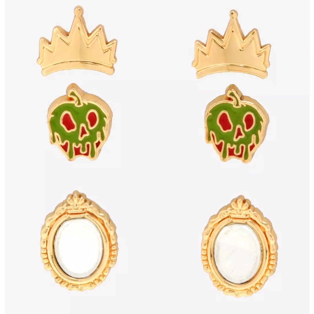 Disney Evil Queen Gold Crown and Poison Apple Earrings